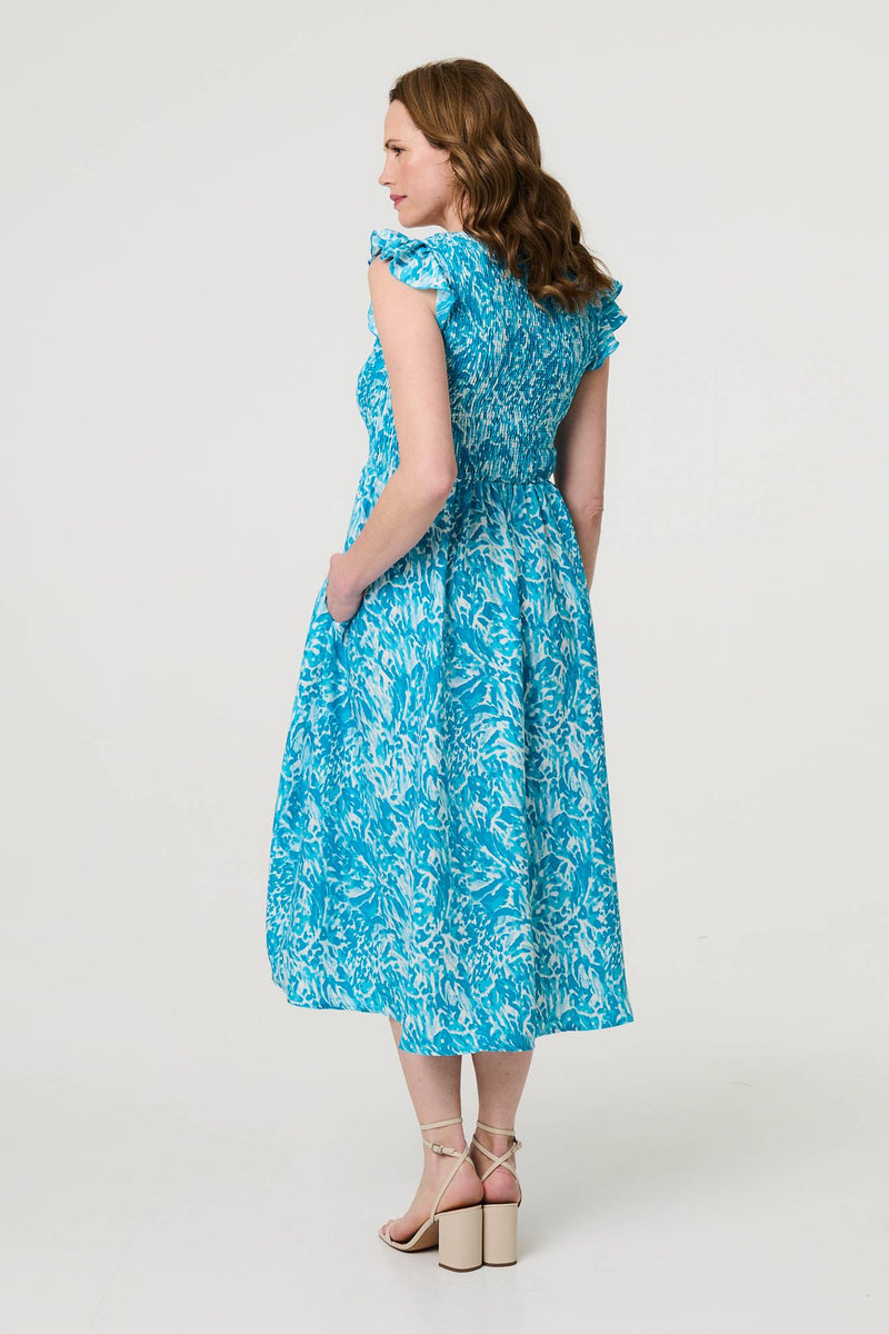 Floral Ruffled Cap Sleeve Midi Dress