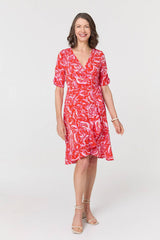 Printed Frill Wrap Knee Length Dress