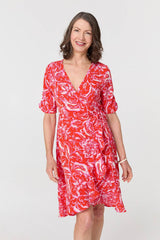 Printed Frill Wrap Knee Length Dress