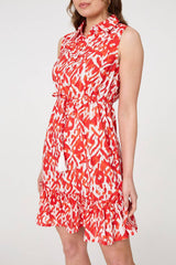 Printed Sleeveless Short Shirt Dress