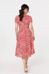 Striped Tie Waist Midi Shirt Dress