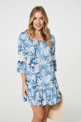 Floral Lace 3/4 Sleeve Short Shift Dress