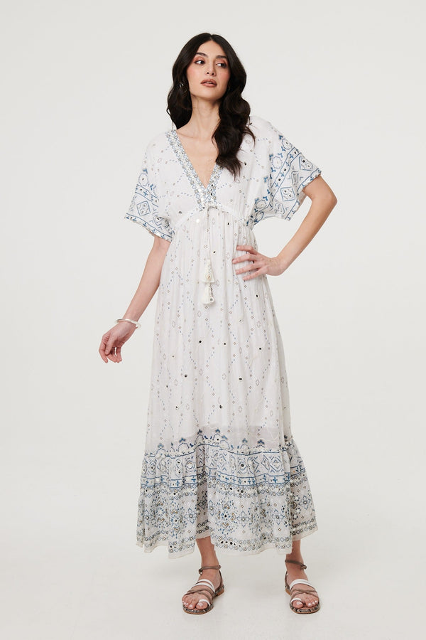 Embellished Border Print Maxi Dress