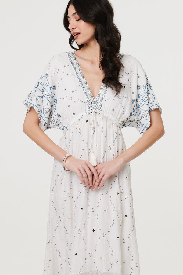 Embellished Border Print Maxi Dress