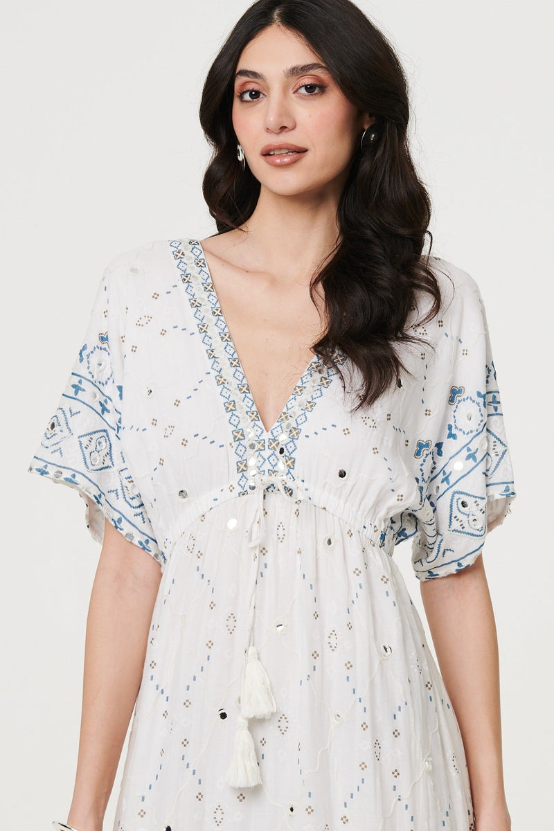 Embellished Border Print Maxi Dress