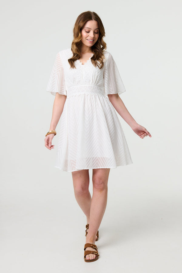 Lace Texture Sheer 1/2 Sleeve Mini Dress