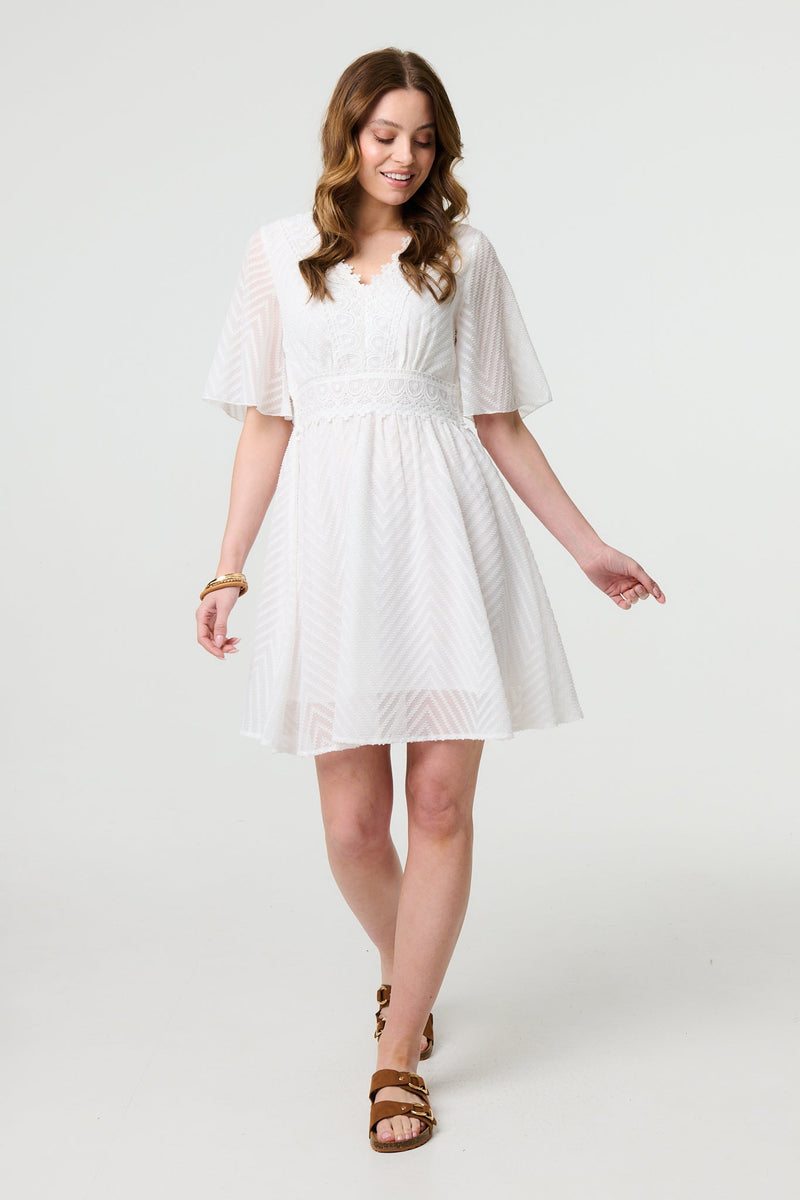 Lace Texture Sheer 1/2 Sleeve Mini Dress