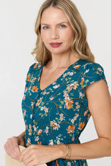 Floral Cap Sleeve Lace Trim Maxi Dress