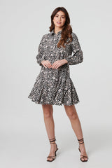 Animal Print Tie Waist Short Shirt Dress