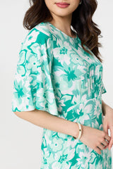 Floral Flared Sleeve A-Line Midi Dress