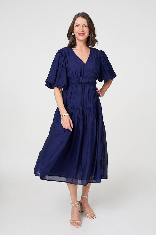 Printed 1/2 Sleeve Empire Maxi Dress