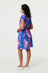 Marble Print Knee Length Shirt Dress
