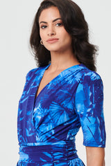 Printed 1/2 Sleeve Wrap Midi Dress