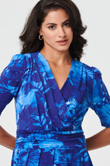 Printed 1/2 Sleeve Wrap Midi Dress
