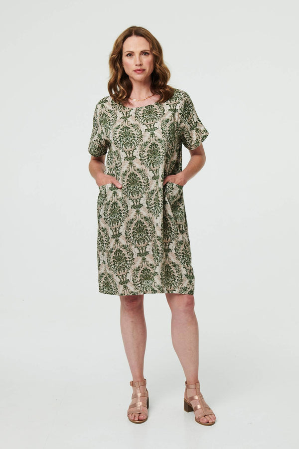 Baroque Print Relaxed Short Shift Dress