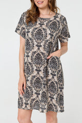 Baroque Print Relaxed Short Shift Dress