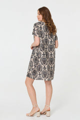 Baroque Print Relaxed Short Shift Dress