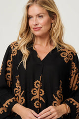 Ikat Print Tiered Knee Length Dress
