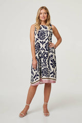 Printed Sleeveless Midi Shift Dress