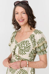 Printed Tie Front A-Line Midi Dress