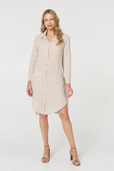Long Sleeve Split Hem Maxi Shirt Dress