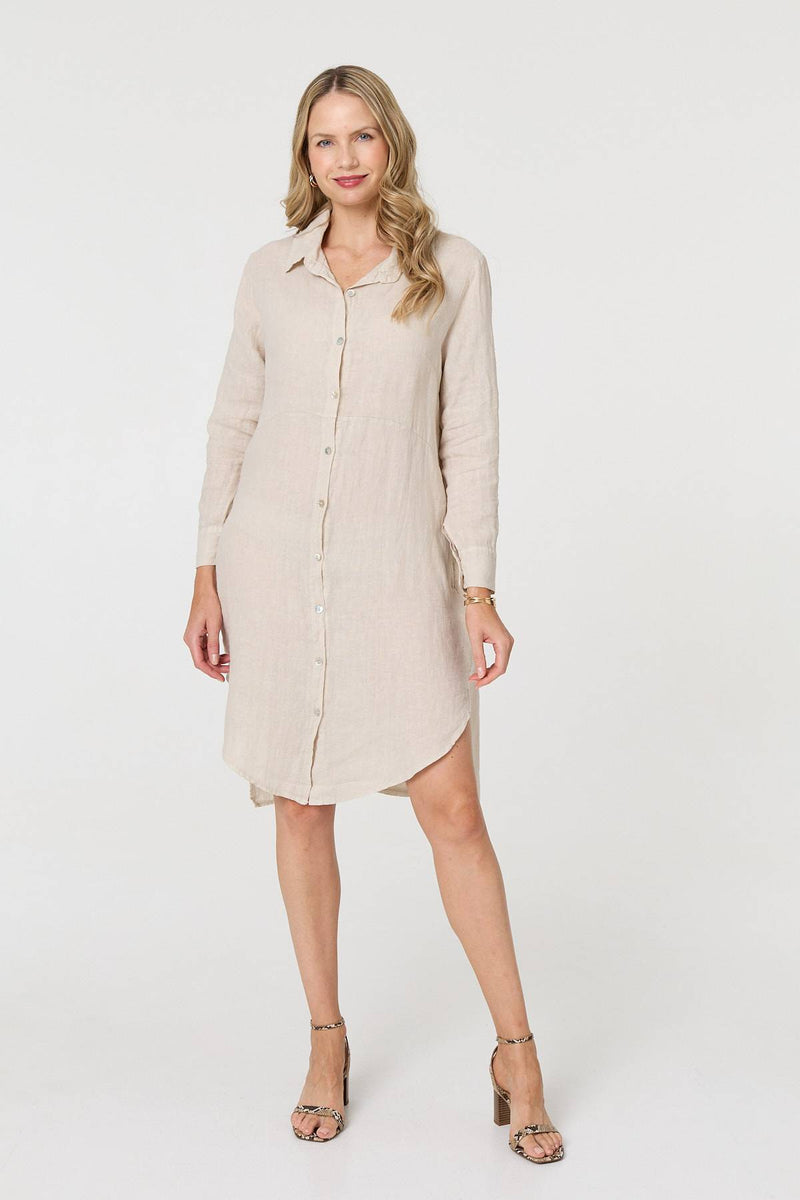 Long Sleeve Split Hem Maxi Shirt Dress