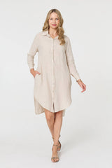 Long Sleeve Split Hem Maxi Shirt Dress