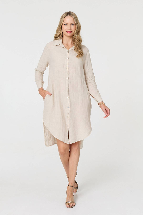 Long Sleeve Split Hem Maxi Shirt Dress