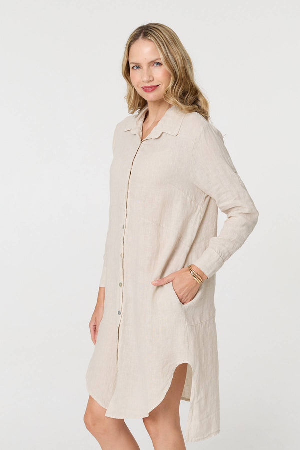 Long Sleeve Split Hem Maxi Shirt Dress