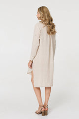 Long Sleeve Split Hem Maxi Shirt Dress