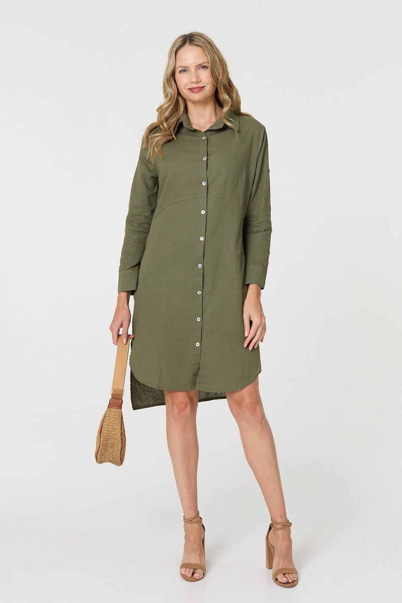 Long Sleeve Split Hem Maxi Shirt Dress