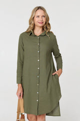 Long Sleeve Split Hem Maxi Shirt Dress