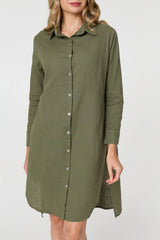 Long Sleeve Split Hem Maxi Shirt Dress