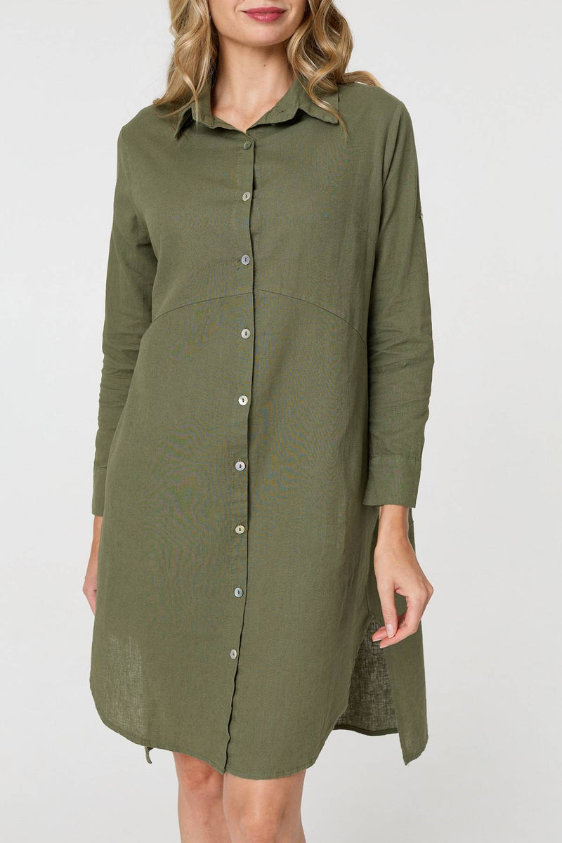 Long Sleeve Split Hem Maxi Shirt Dress