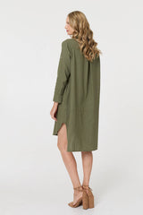Long Sleeve Split Hem Maxi Shirt Dress