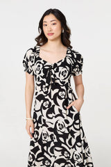 Abstract Tie Up Bardot Midi Dress