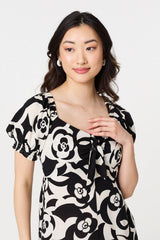 Abstract Tie Up Bardot Midi Dress