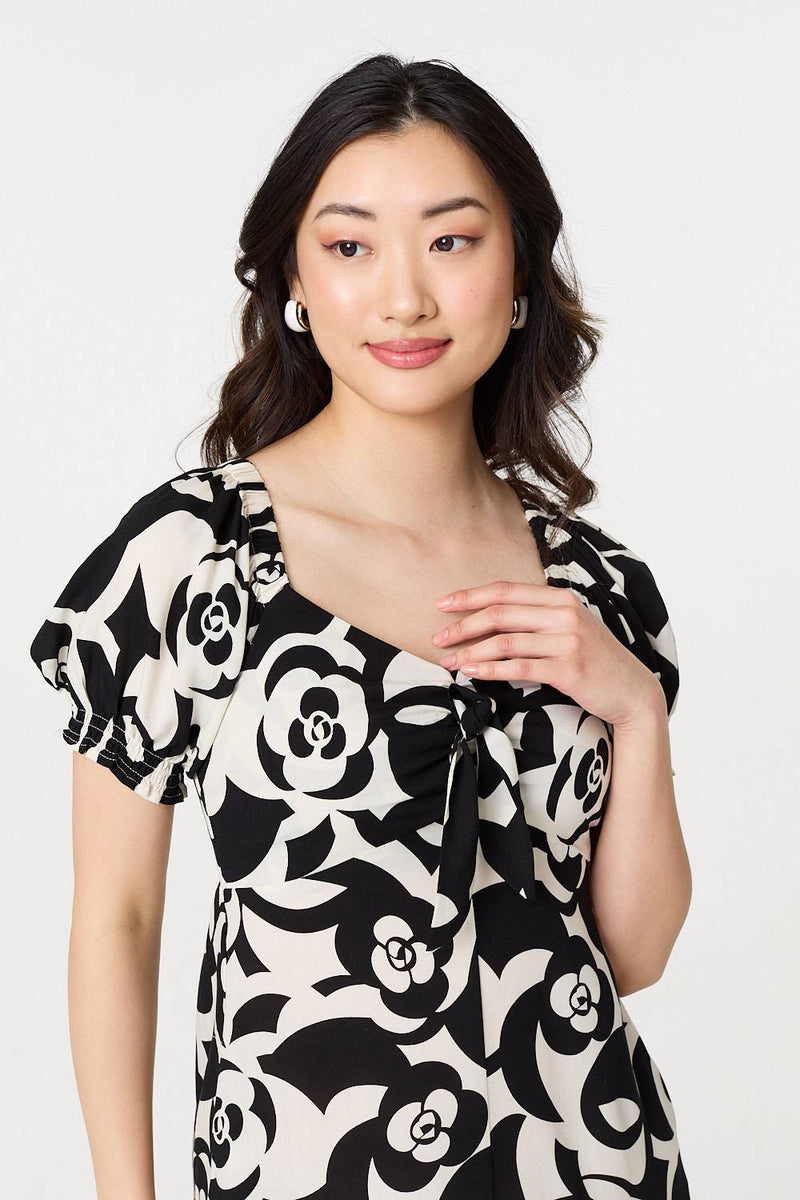 Abstract Tie Up Bardot Midi Dress