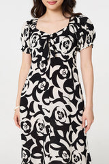 Abstract Tie Up Bardot Midi Dress