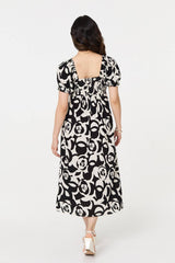 Abstract Tie Up Bardot Midi Dress