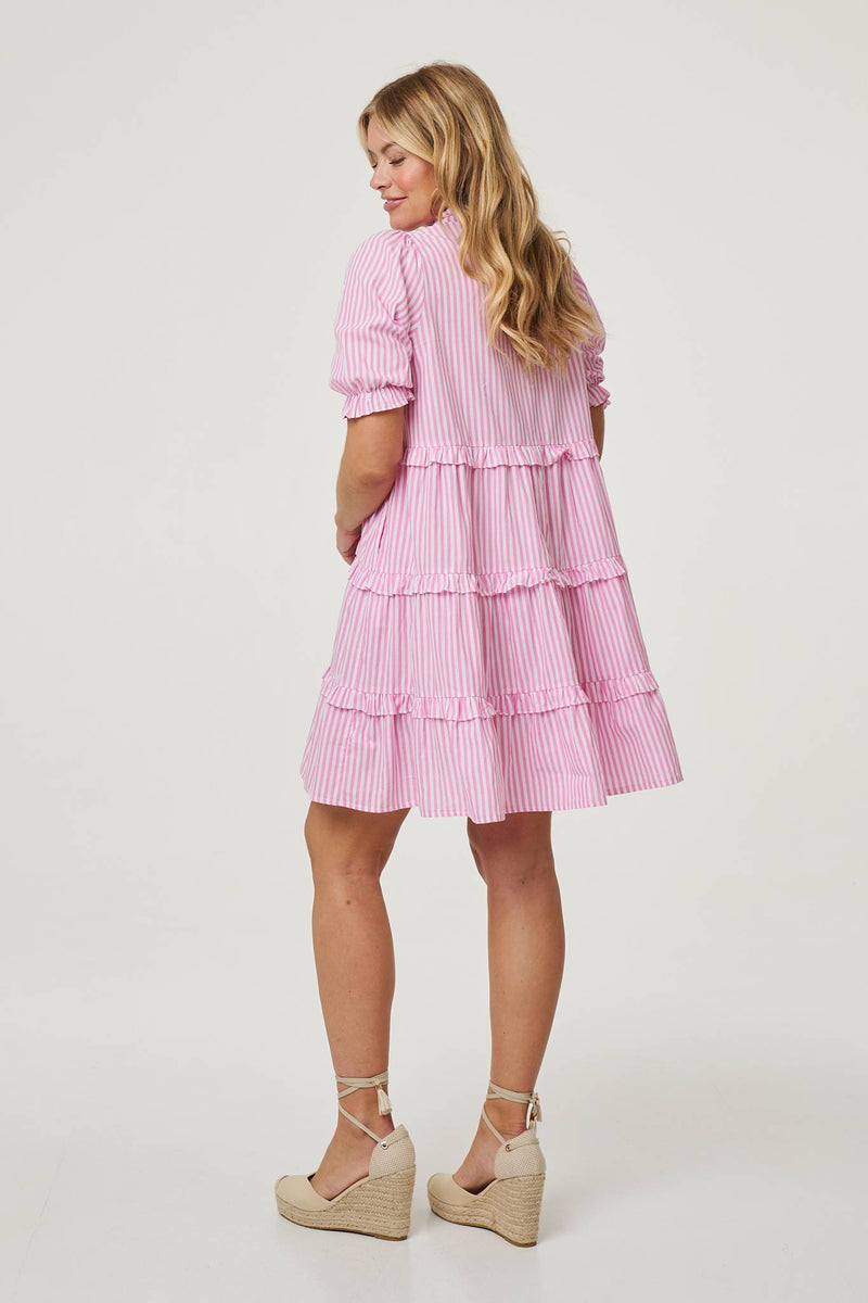 Striped 1/2 Sleeve Short Shirt Dress