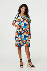 Abstract Print Knee Length Shift Dress