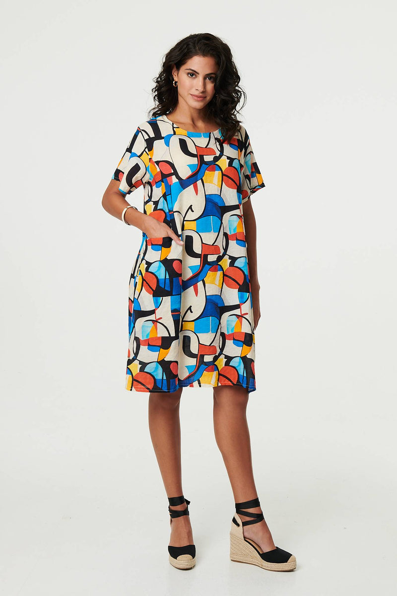 Abstract Print Knee Length Shift Dress