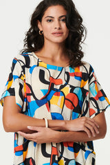 Abstract Print Knee Length Shift Dress