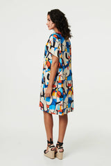 Abstract Print Knee Length Shift Dress