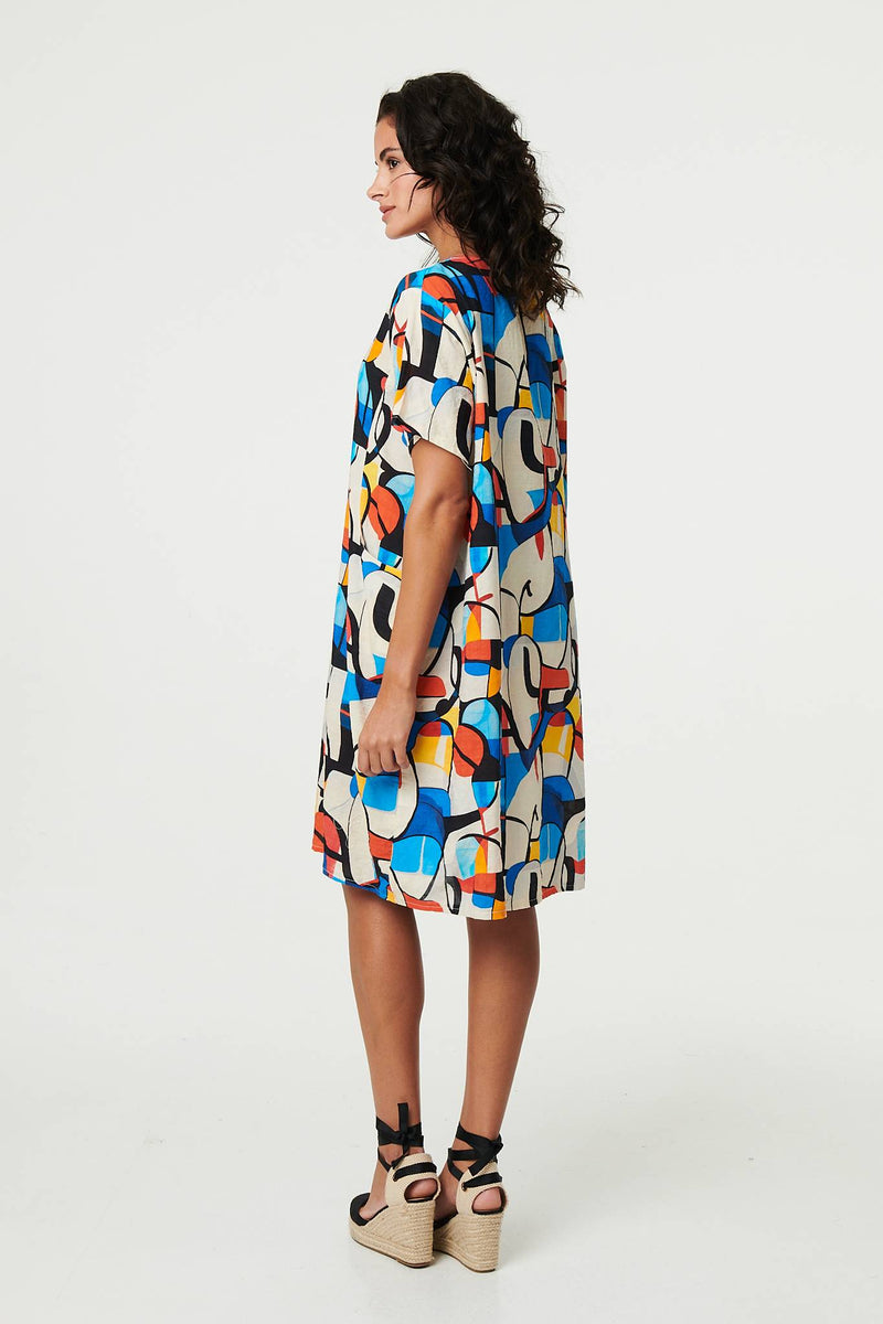 Abstract Print Knee Length Shift Dress