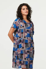 Abstract Relaxed Knee Length Shift Dress