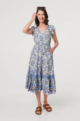 Paisley Cap Sleeve Knee Length Dress