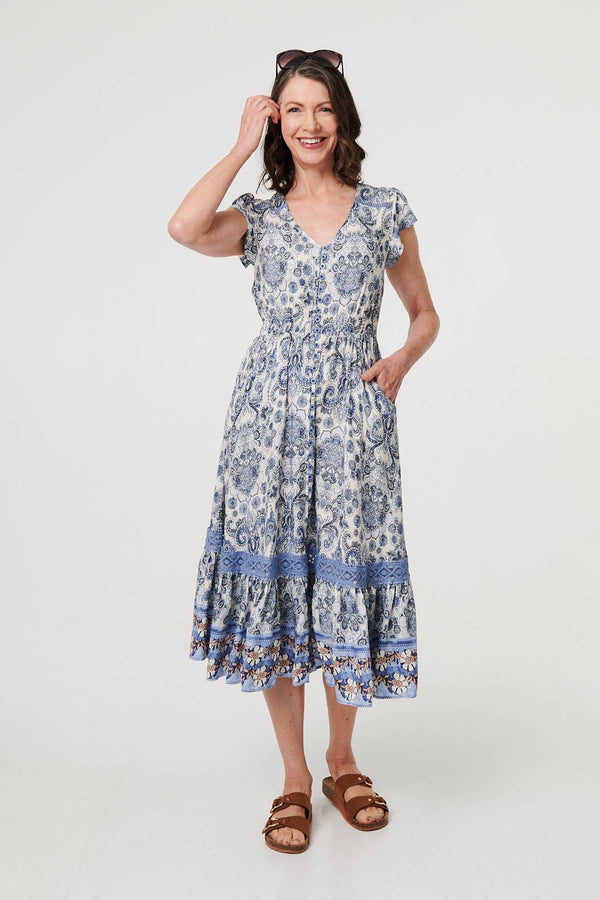 Paisley Cap Sleeve Knee Length Dress