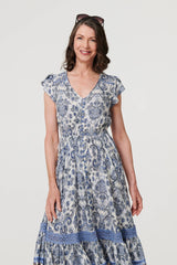 Paisley Cap Sleeve Knee Length Dress